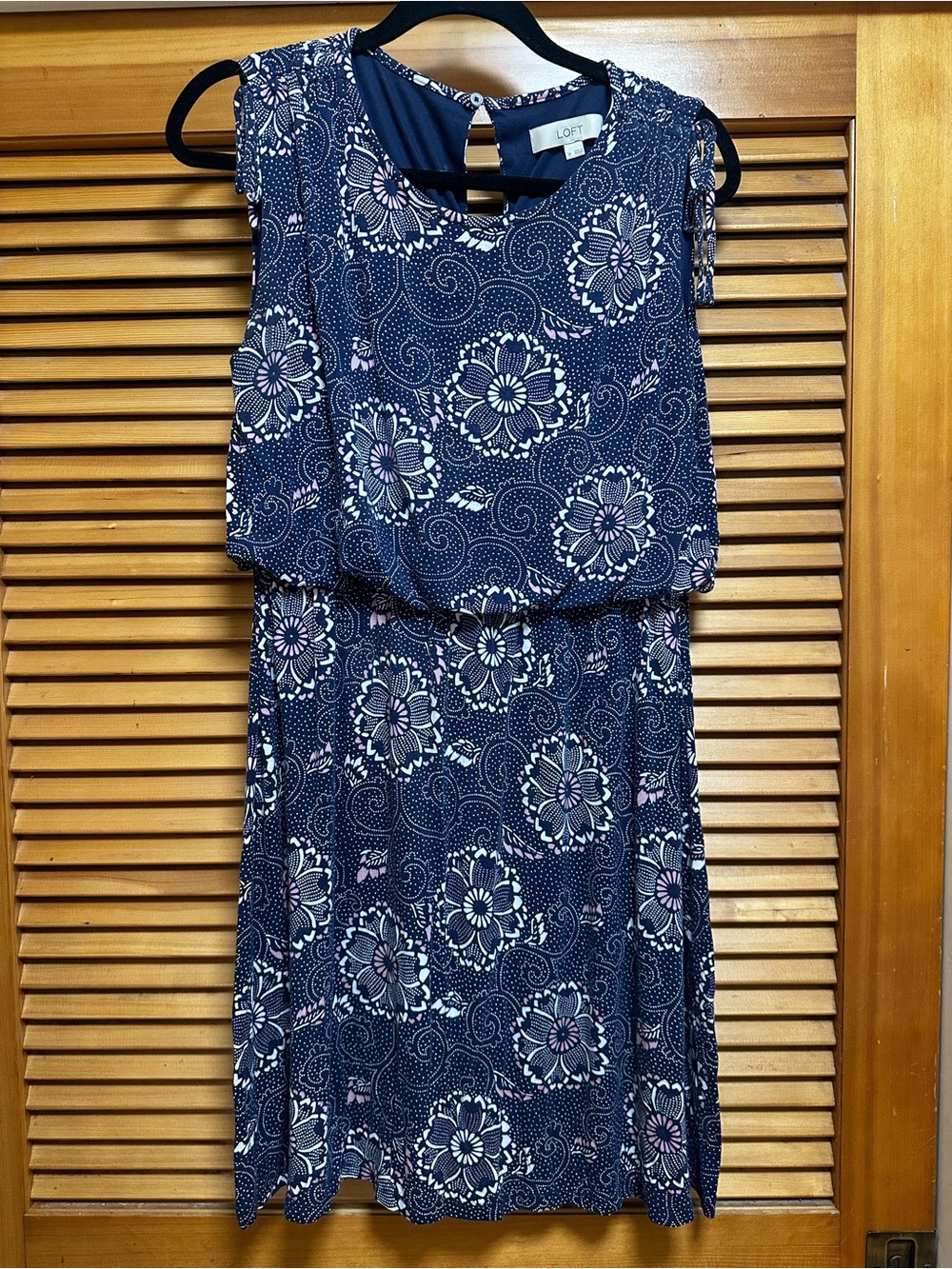 LOFT Navy Floral Sleeveless Dress with Pink Accents